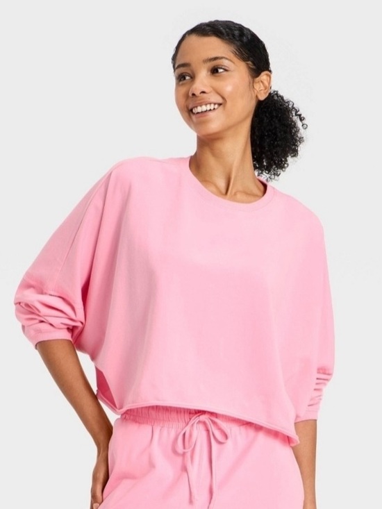 JoyLab Tops - JoyLab Bubble gum Pink Cropped Fit Oversized Long Sleeve Tee Top NWT XL